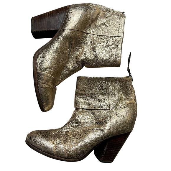 Rag & Bone Newberry Gold Distressed Chunky Heel Ankle Boots 7.5 - Picture 2 of 13